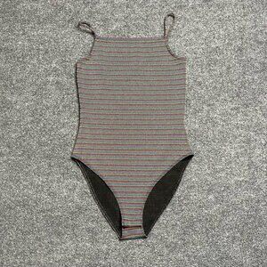 Topshop Womens Bodysuit Multicolor Metallic Stripe Sleeveless Spaghetti Strap 6